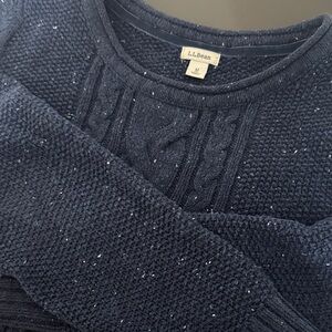 L.L. Bean Navy Speckled Cable Crewneck Sweater